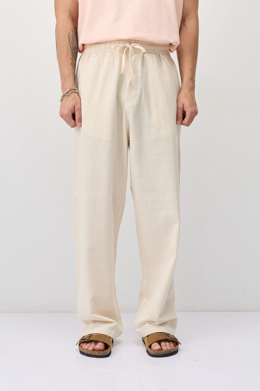 Bağcıklı Baggy Fit Keten Pantolon