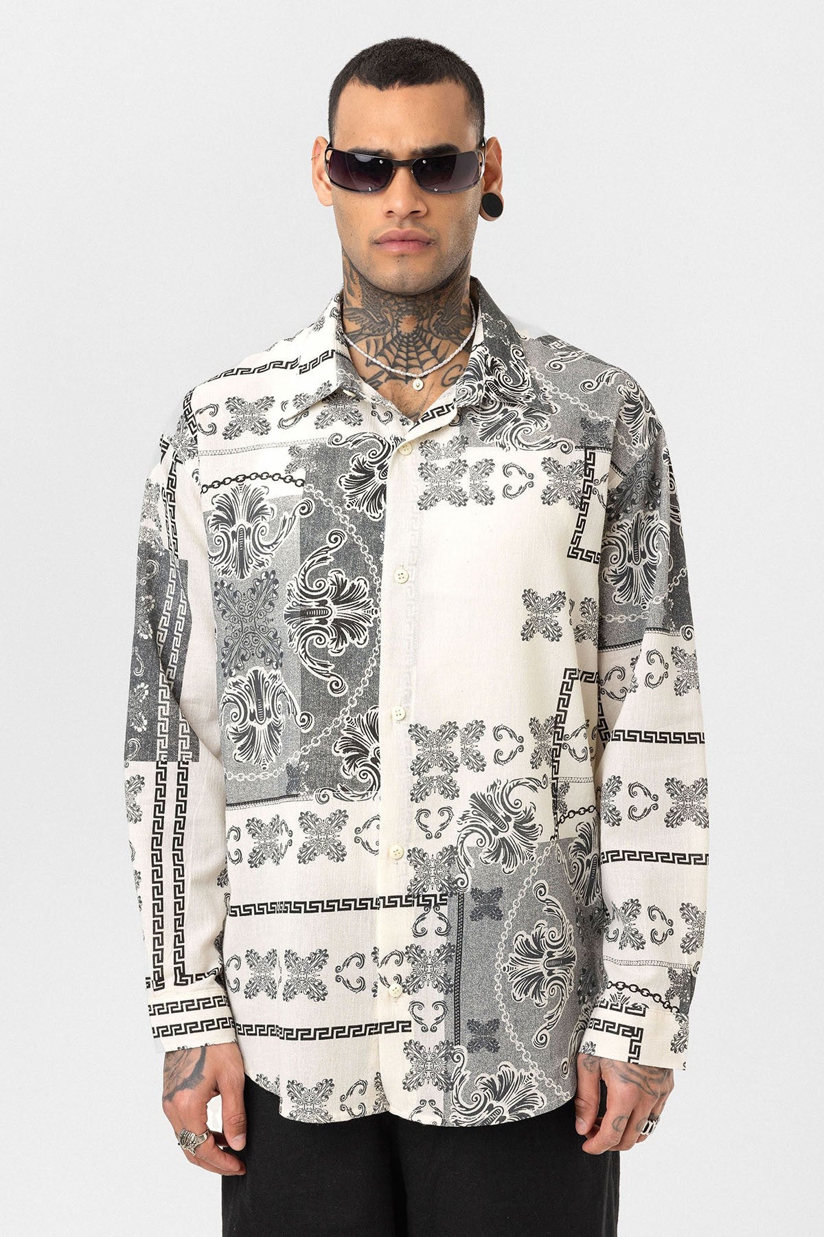 Etnik Desenli Oversize Gömlek