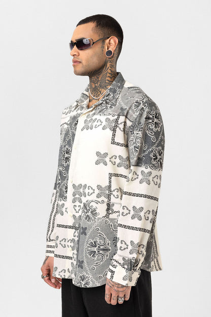 Etnik Desenli Oversize Gömlek