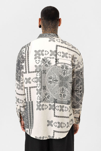 Etnik Desenli Oversize Gömlek