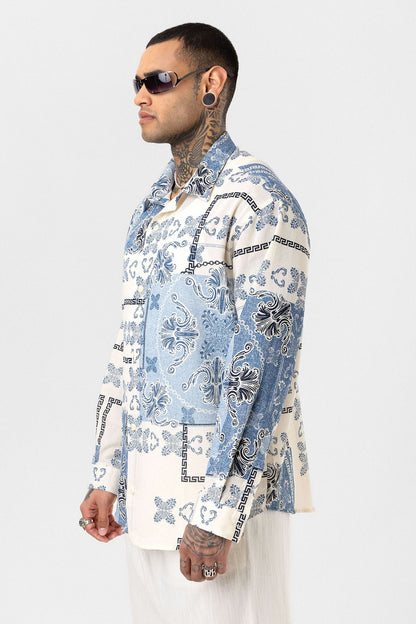 Etnik Desenli Oversize Gömlek