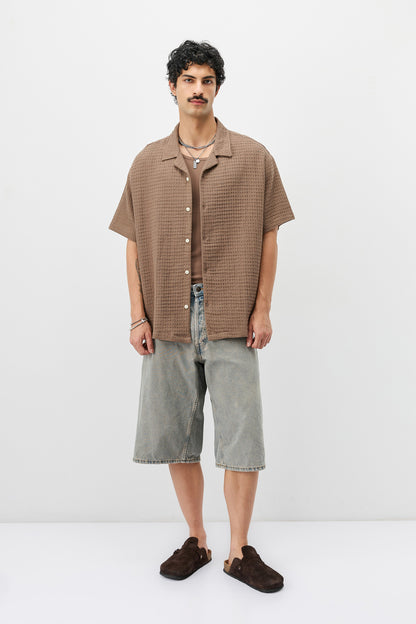 Dokulu Kısa Kollu Oversize Gömlek