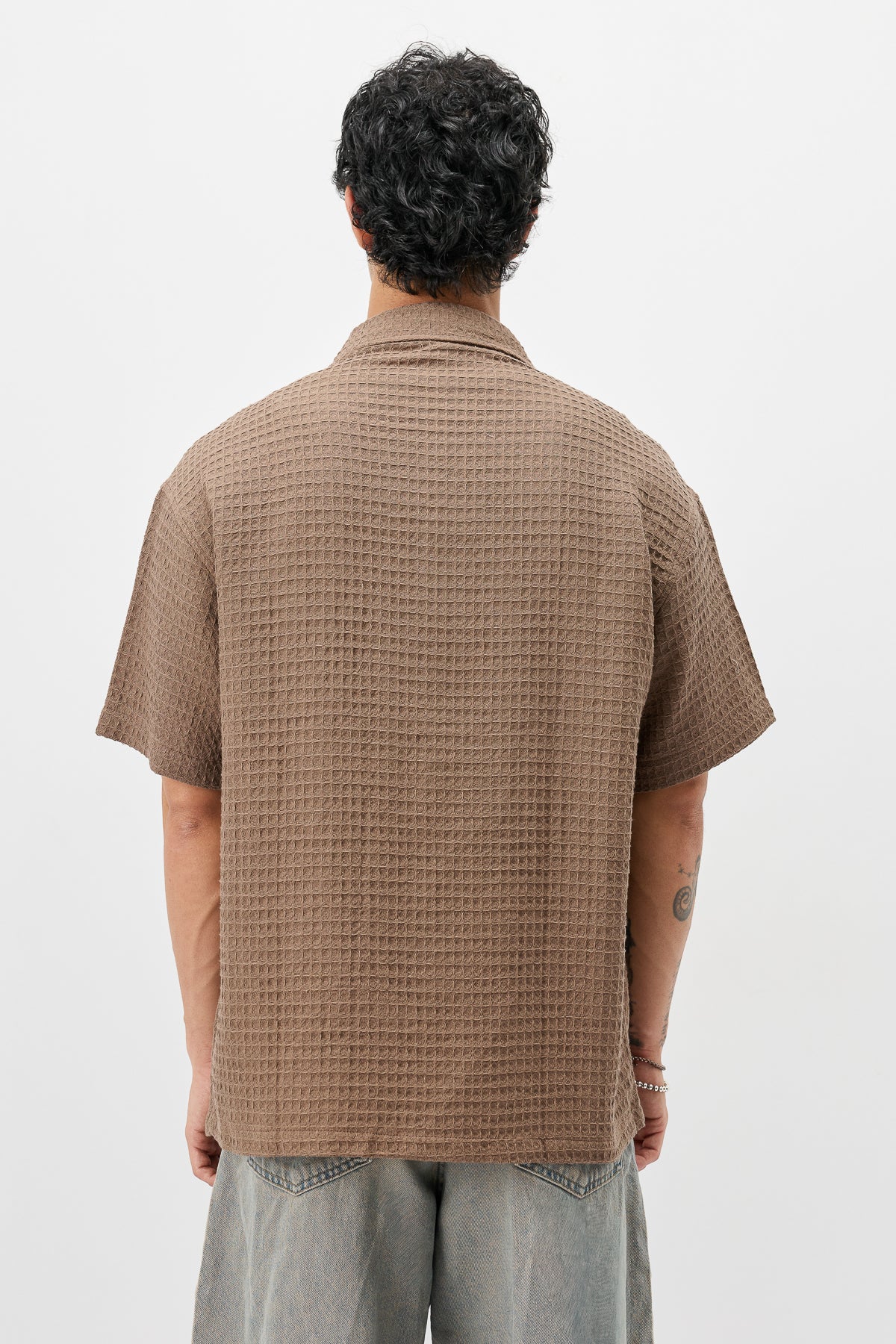 Dokulu Kısa Kollu Oversize Gömlek