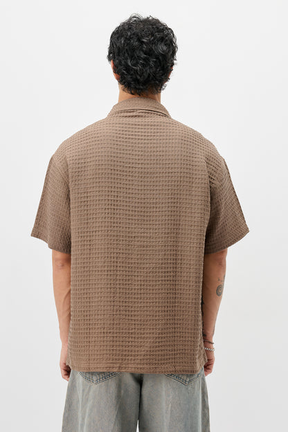 Dokulu Kısa Kollu Oversize Gömlek