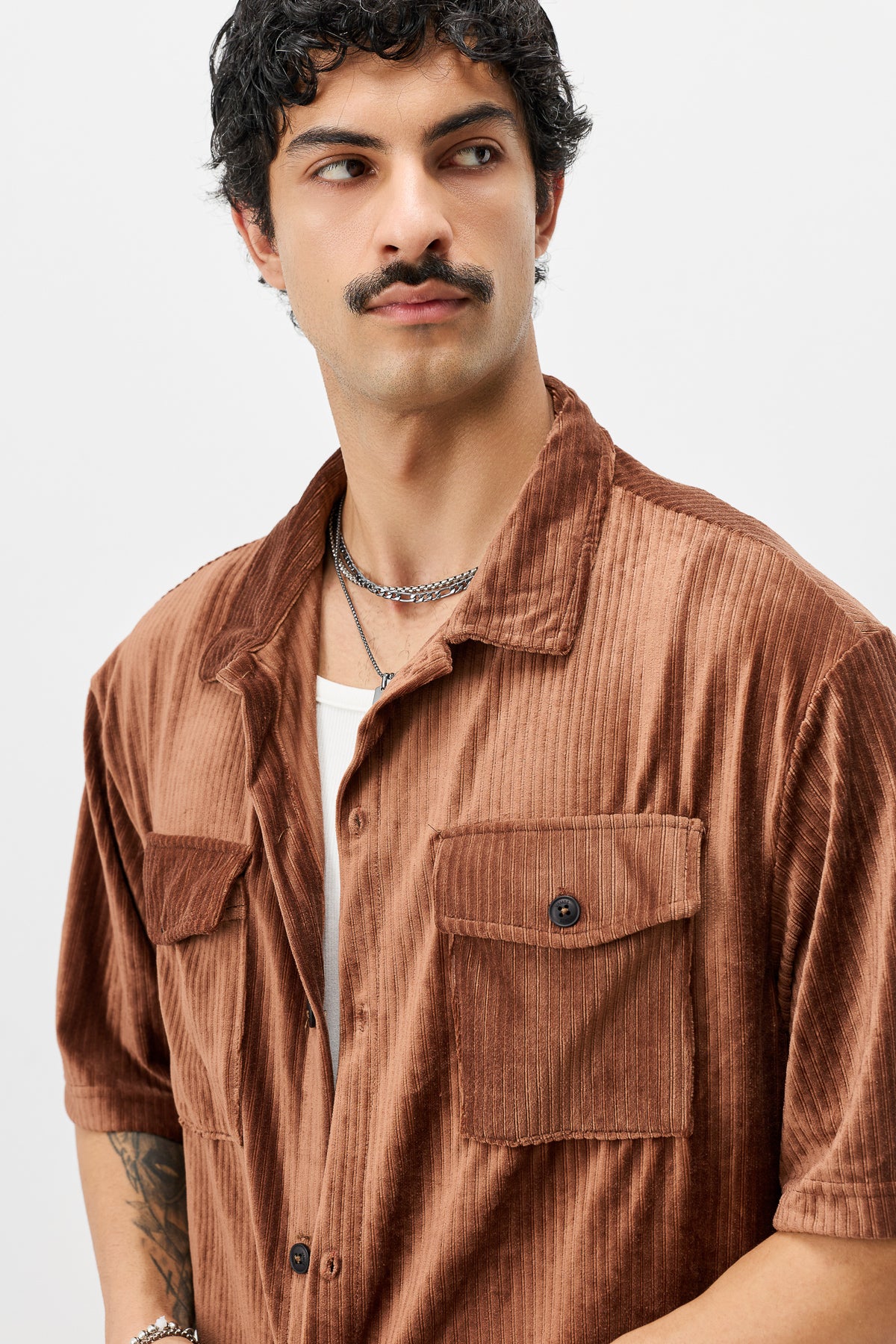 Fitilli Kadife Kısa Kollu Gömlek