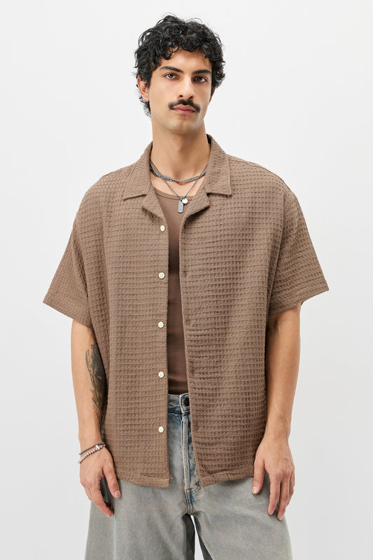 Dokulu Kısa Kollu Oversize Gömlek
