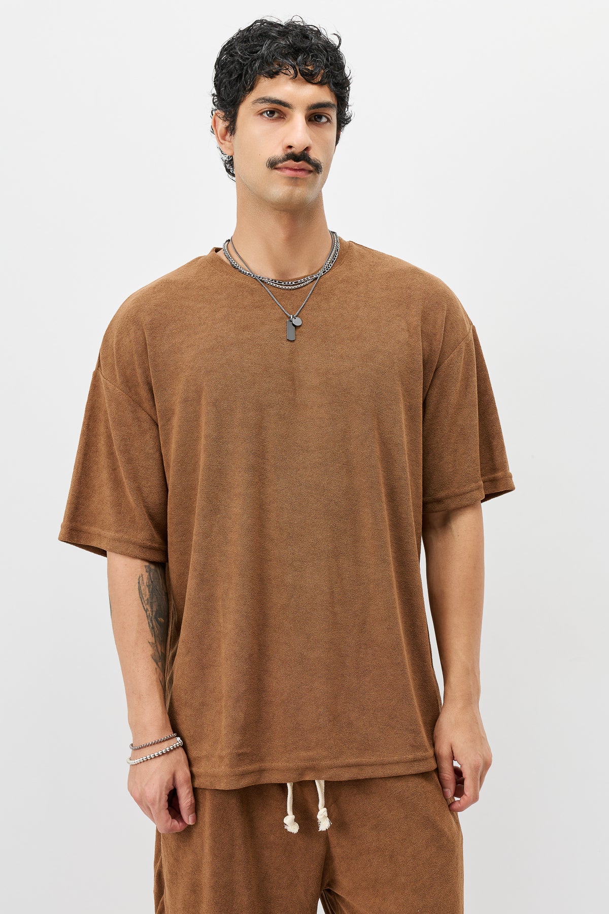 Süet Dokulu Basic Oversize Tişört