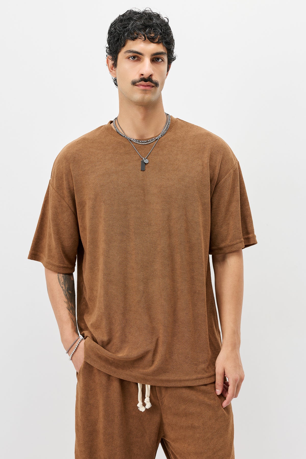 Süet Dokulu Basic Oversize Tişört