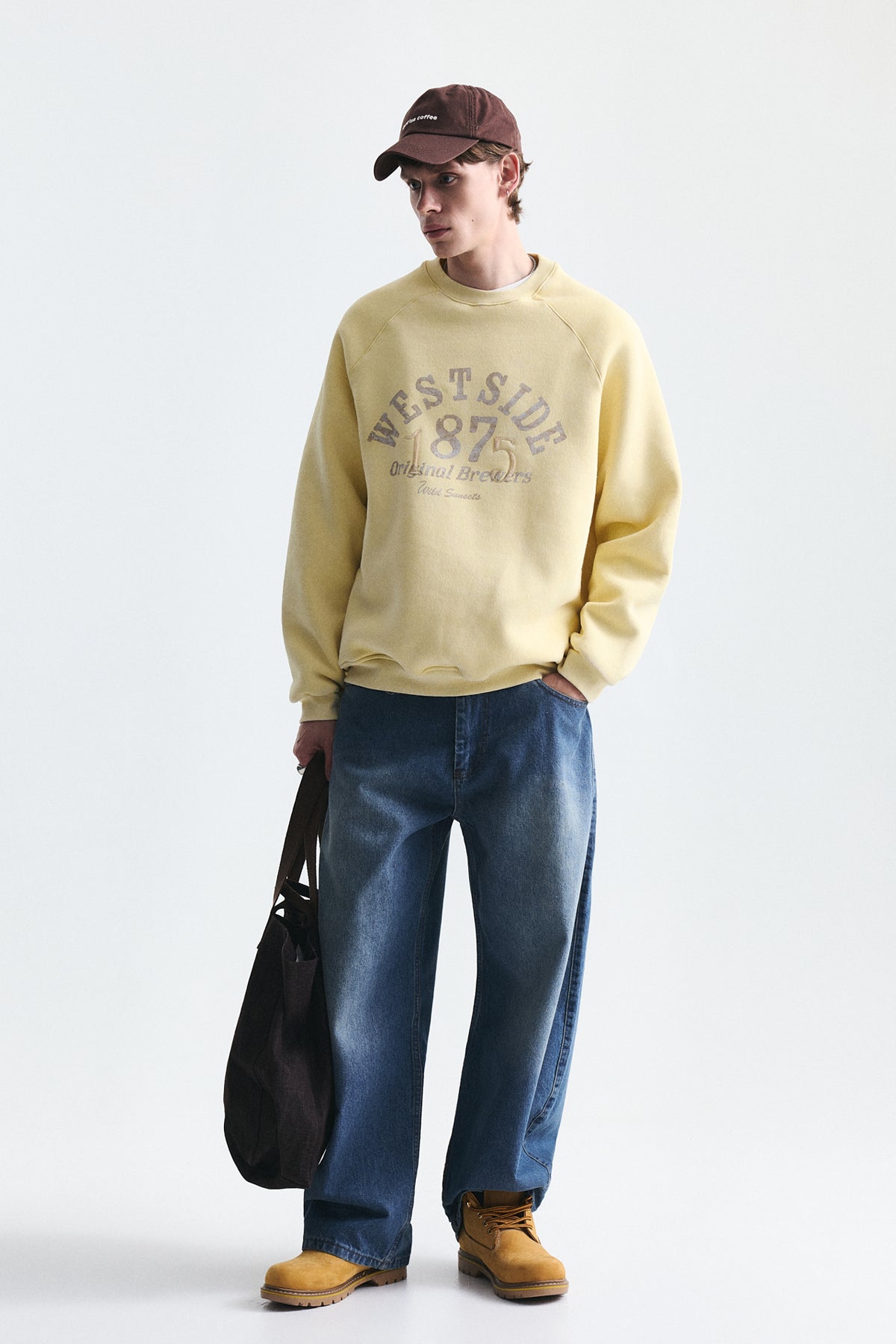 Oversize Baskılı Bisiklet Yaka Sweatshirt