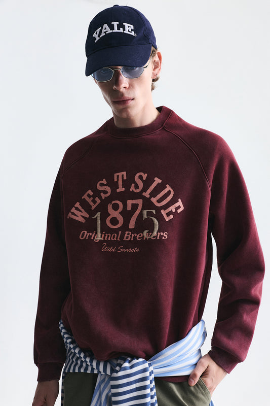Oversize Baskılı Bisiklet Yaka Sweatshirt