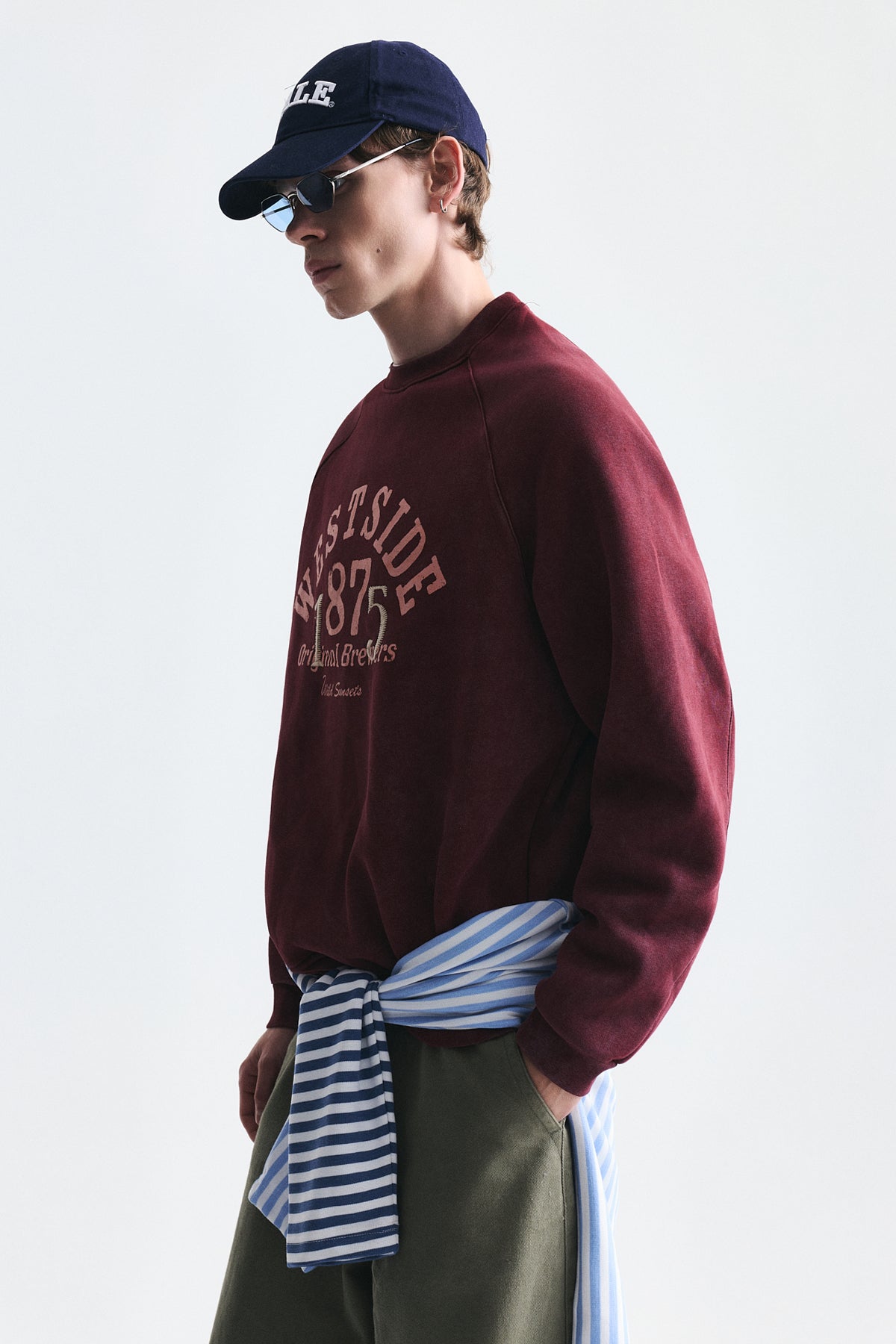Oversize Baskılı Bisiklet Yaka Sweatshirt