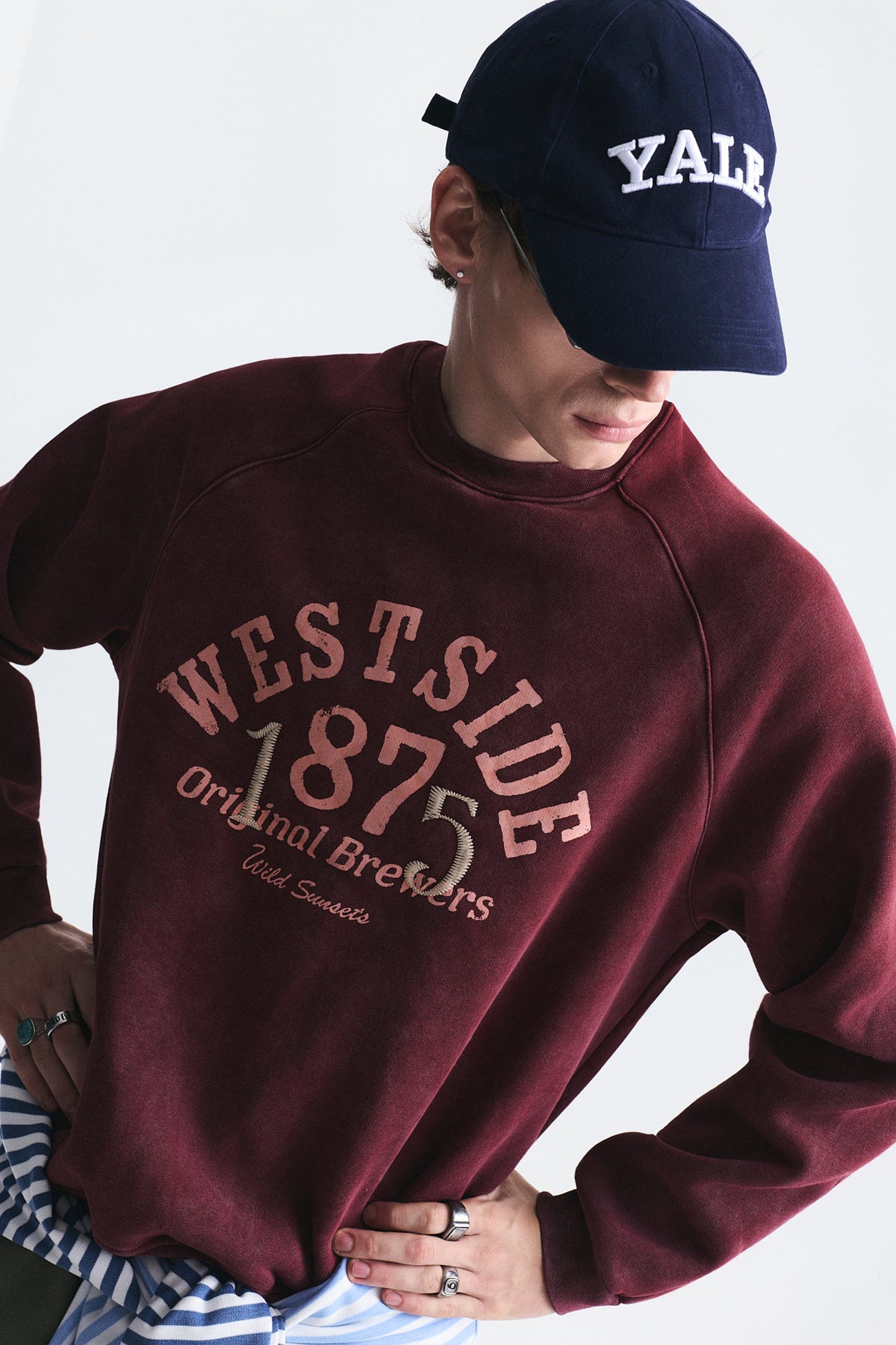 Oversize Baskılı Bisiklet Yaka Sweatshirt