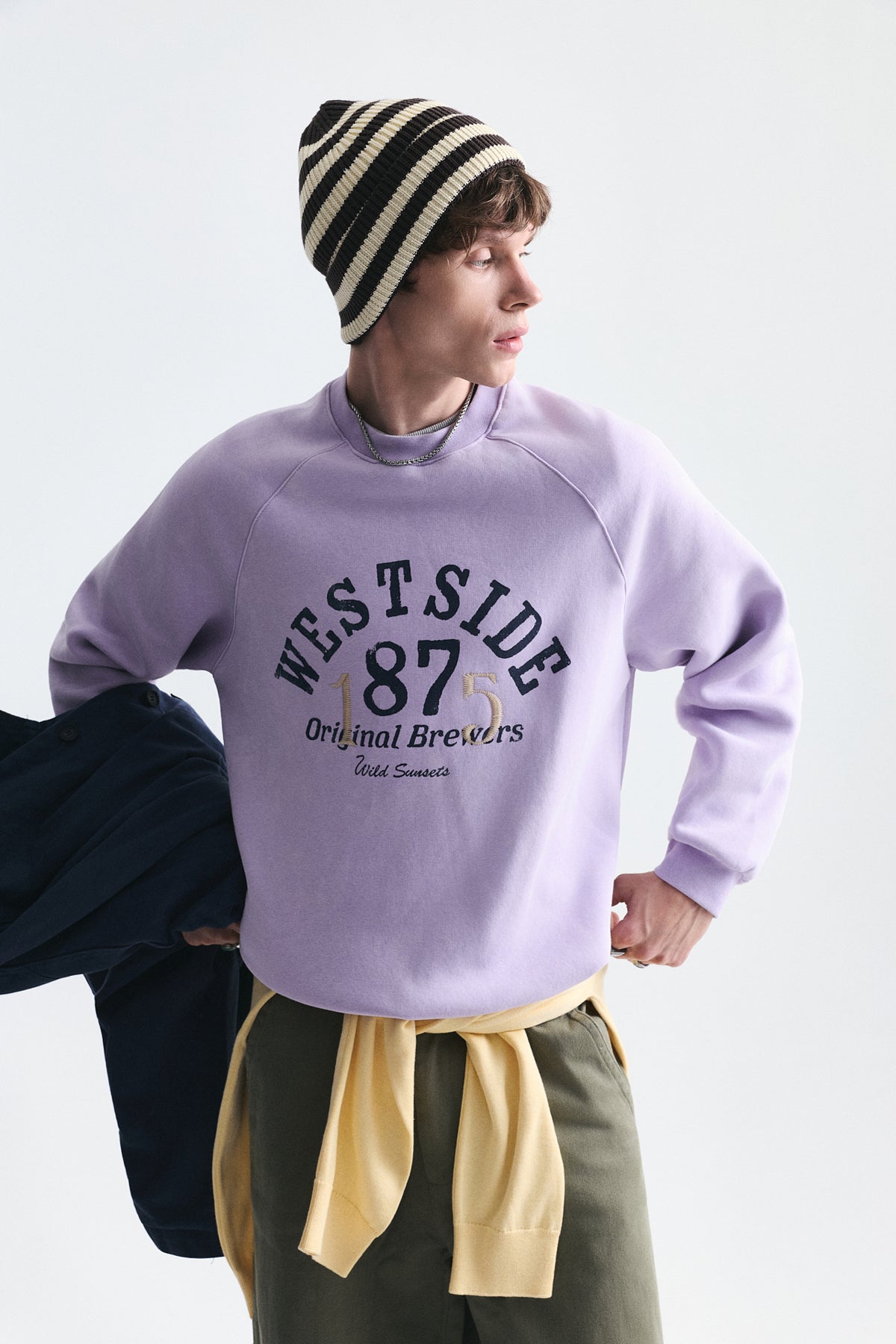 Oversize Baskılı Bisiklet Yaka Sweatshirt