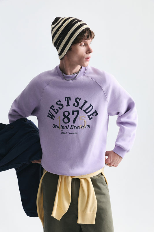 Oversize Baskılı Bisiklet Yaka Sweatshirt