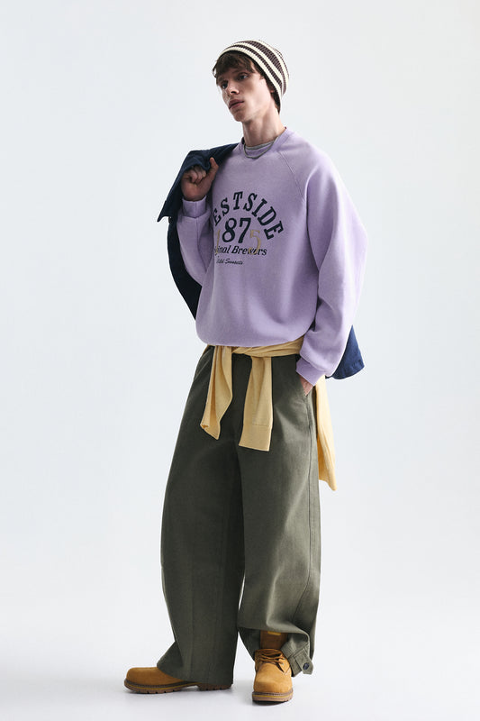 Oversize Baskılı Bisiklet Yaka Sweatshirt