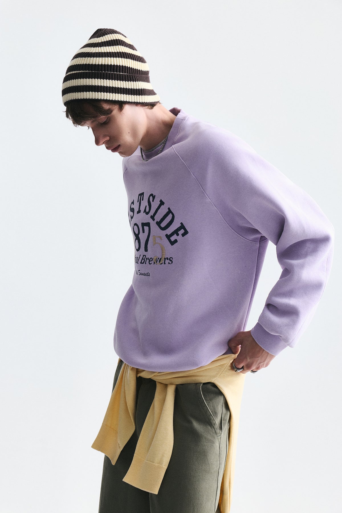 Oversize Baskılı Bisiklet Yaka Sweatshirt