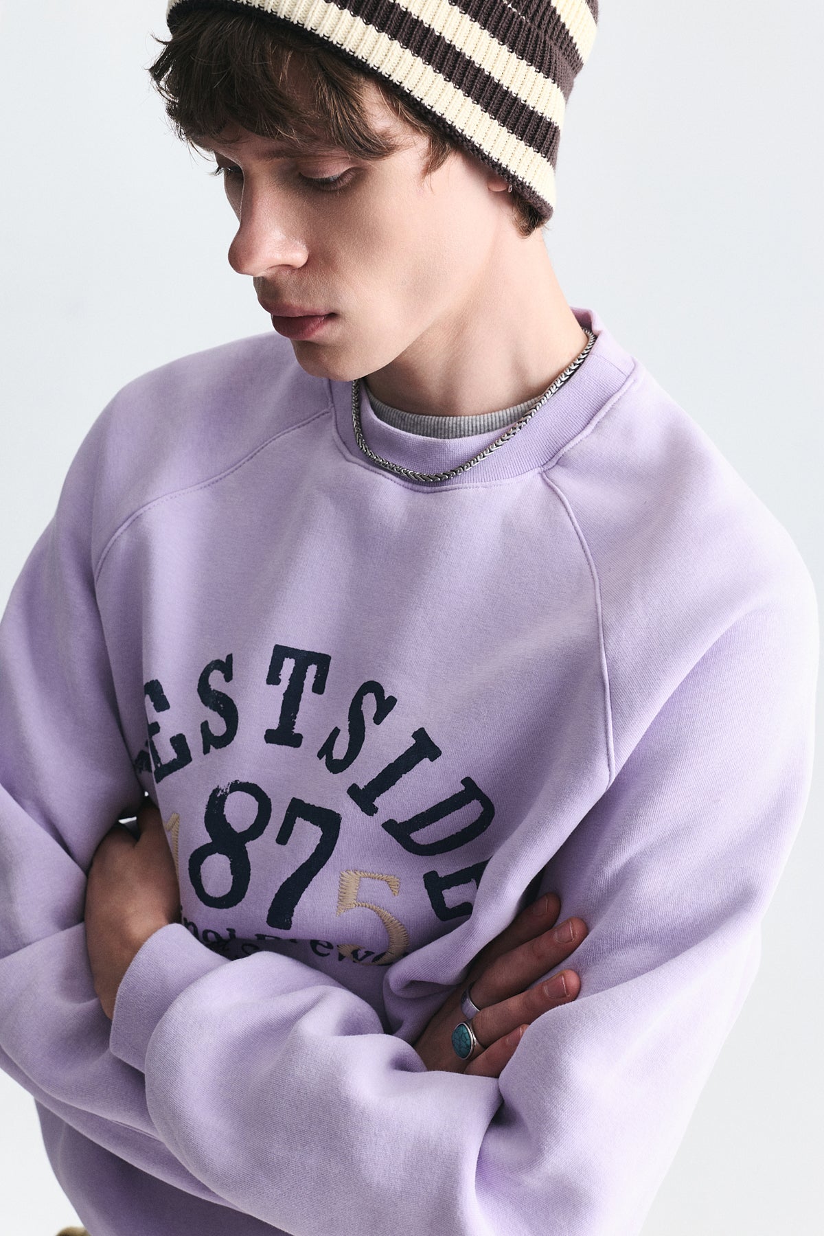 Oversize Baskılı Bisiklet Yaka Sweatshirt