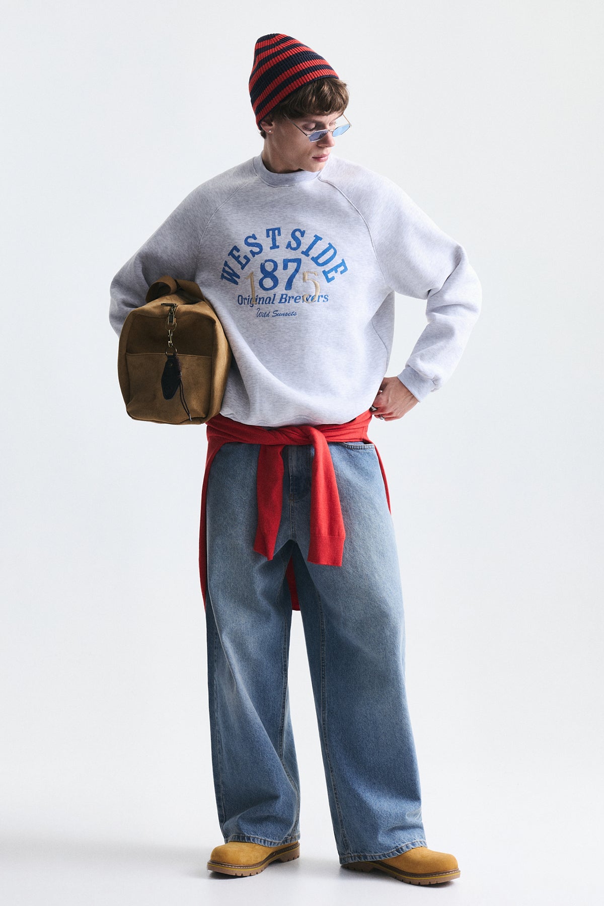 Oversize Baskılı Bisiklet Yaka Sweatshirt