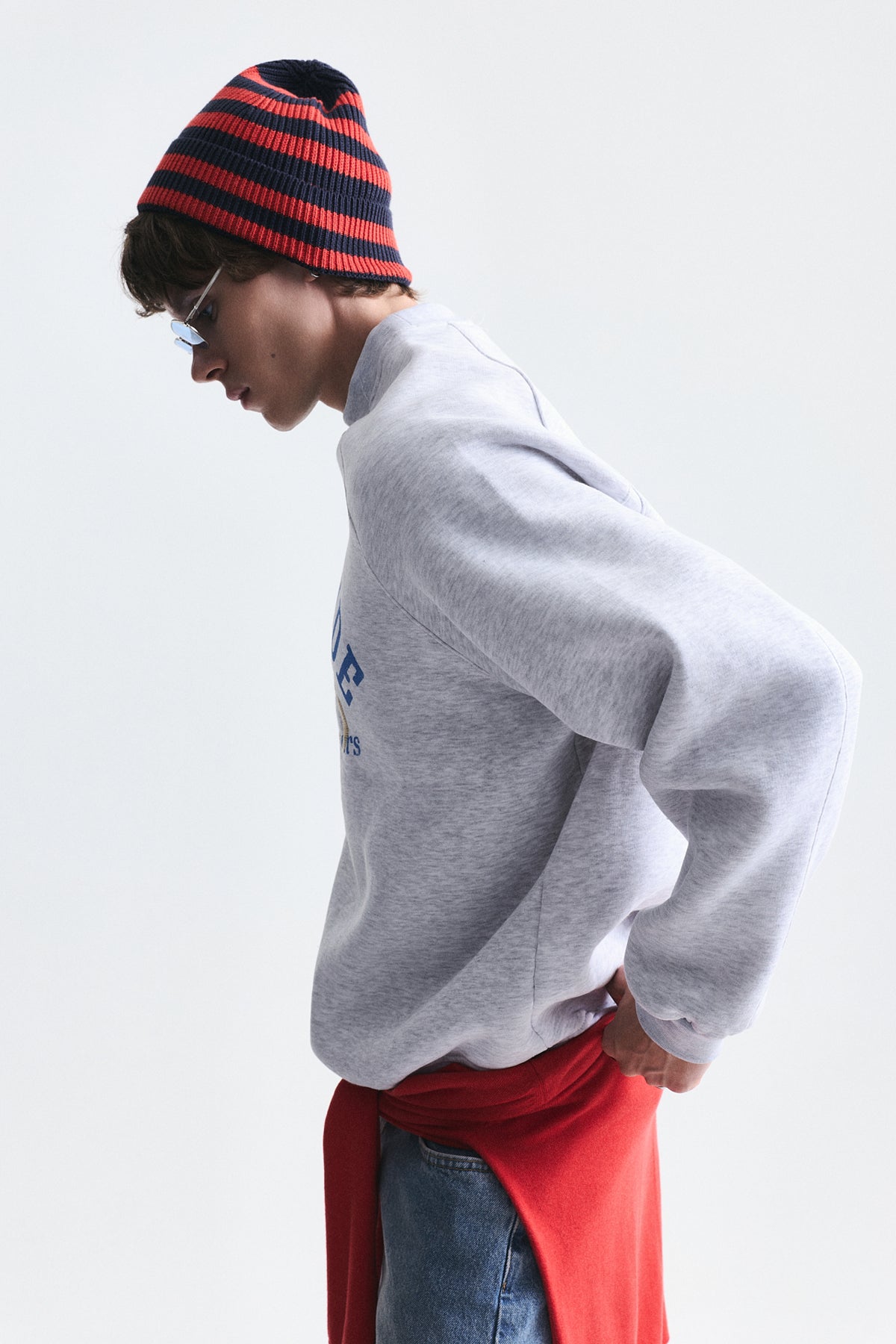 Oversize Baskılı Bisiklet Yaka Sweatshirt