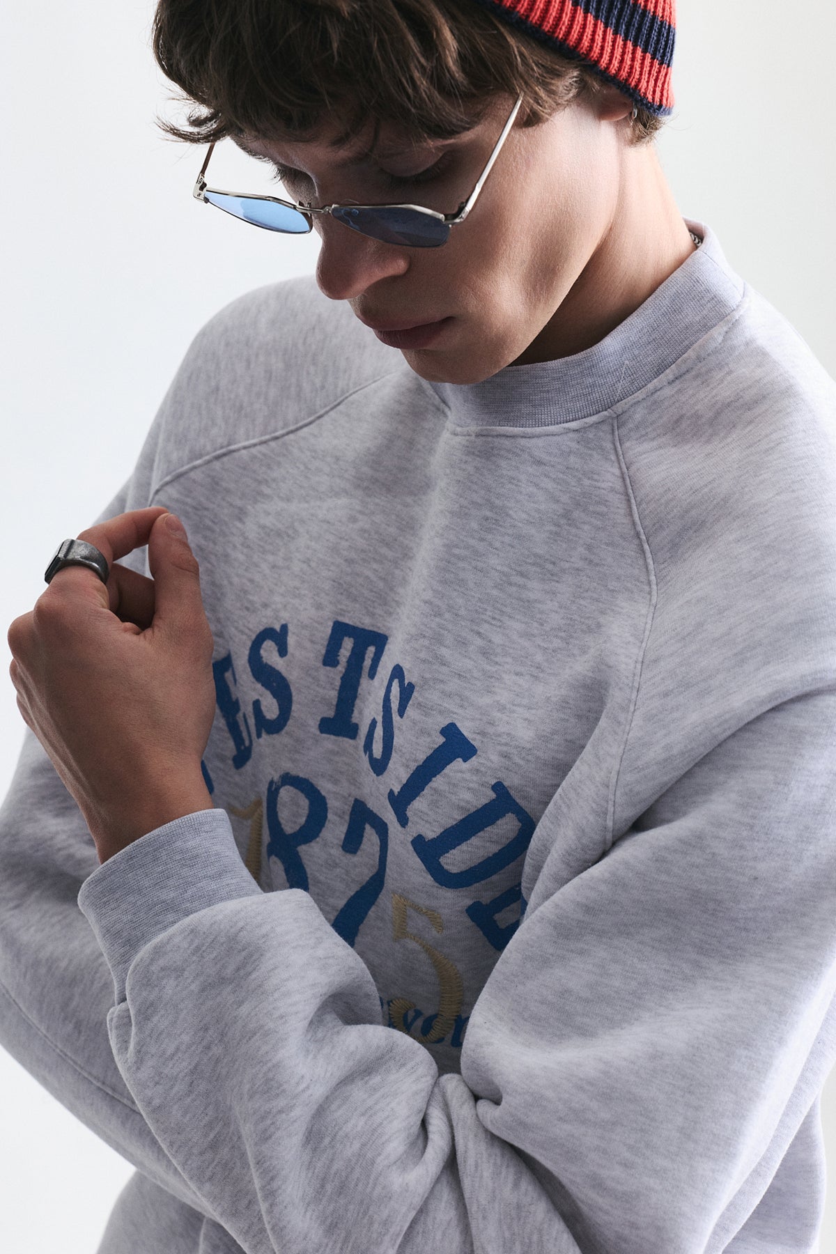 Oversize Baskılı Bisiklet Yaka Sweatshirt