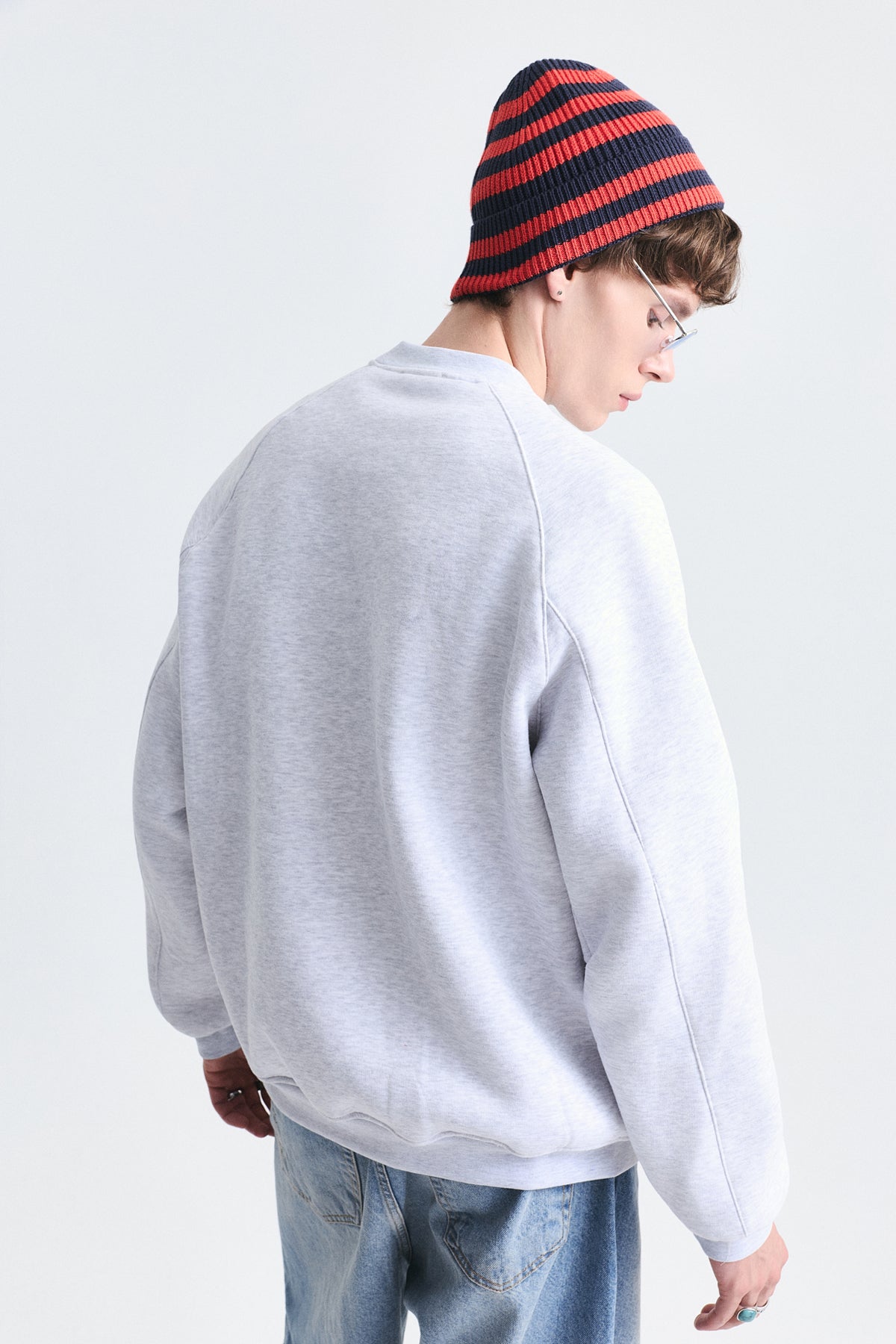 Oversize Baskılı Bisiklet Yaka Sweatshirt