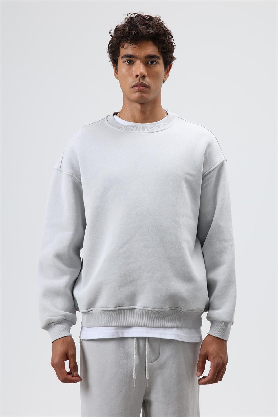 Basıc Oversize Bisiklet Yaka Sweatshirt