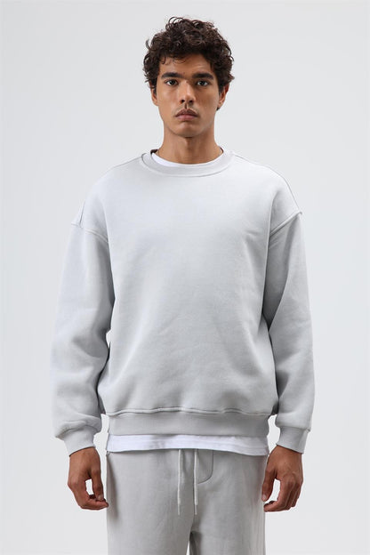 Basıc Oversize Bisiklet Yaka Sweatshirt