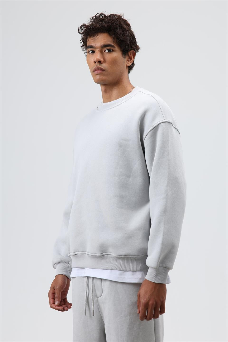 Basıc Oversize Bisiklet Yaka Sweatshirt