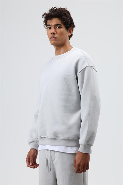 Basıc Oversize Bisiklet Yaka Sweatshirt