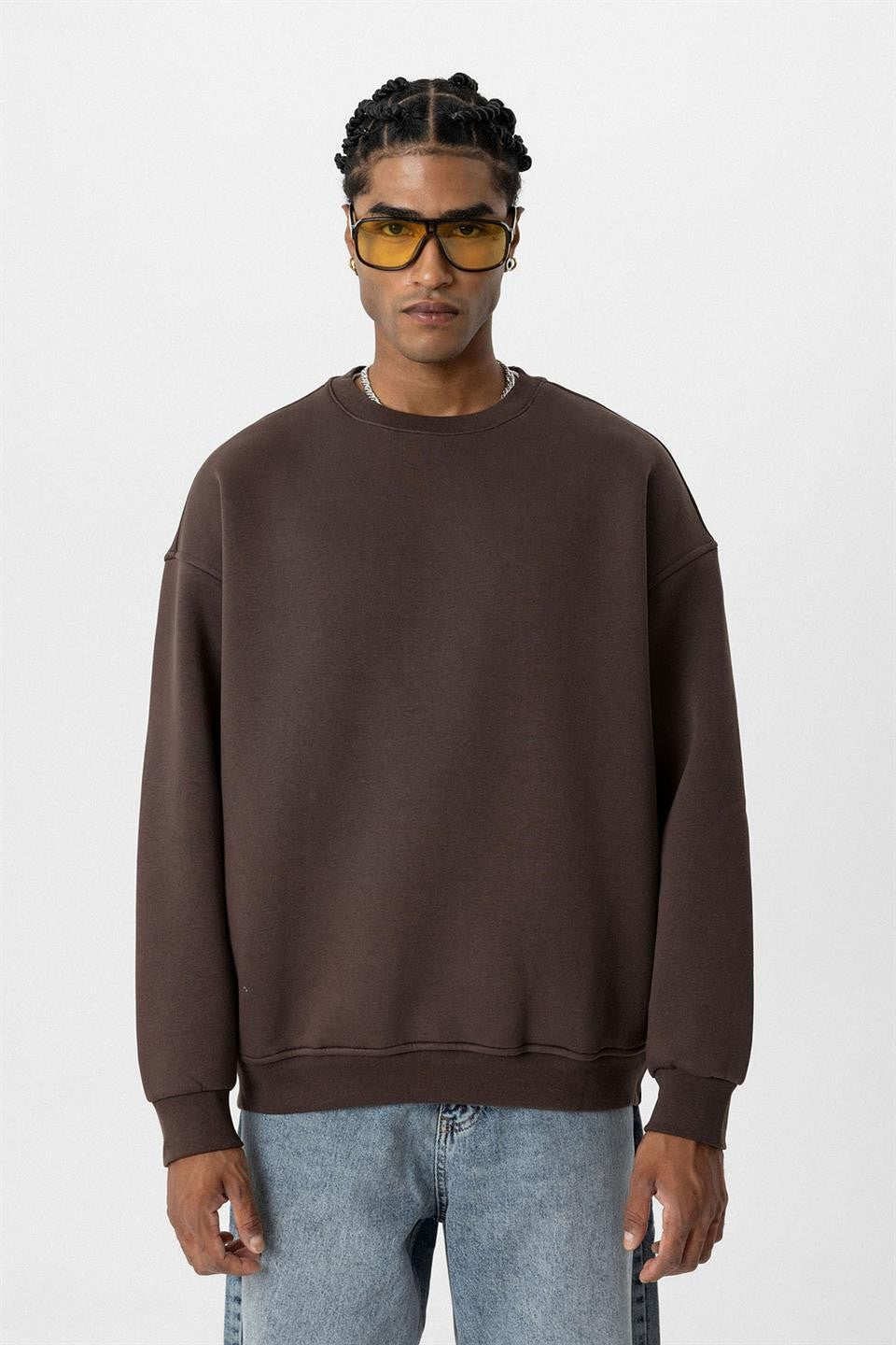 Basıc Oversize Bisiklet Yaka Sweatshirt