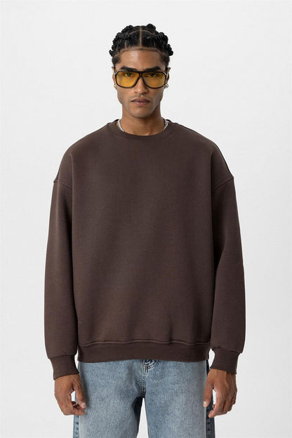 Basıc Oversize Bisiklet Yaka Sweatshirt