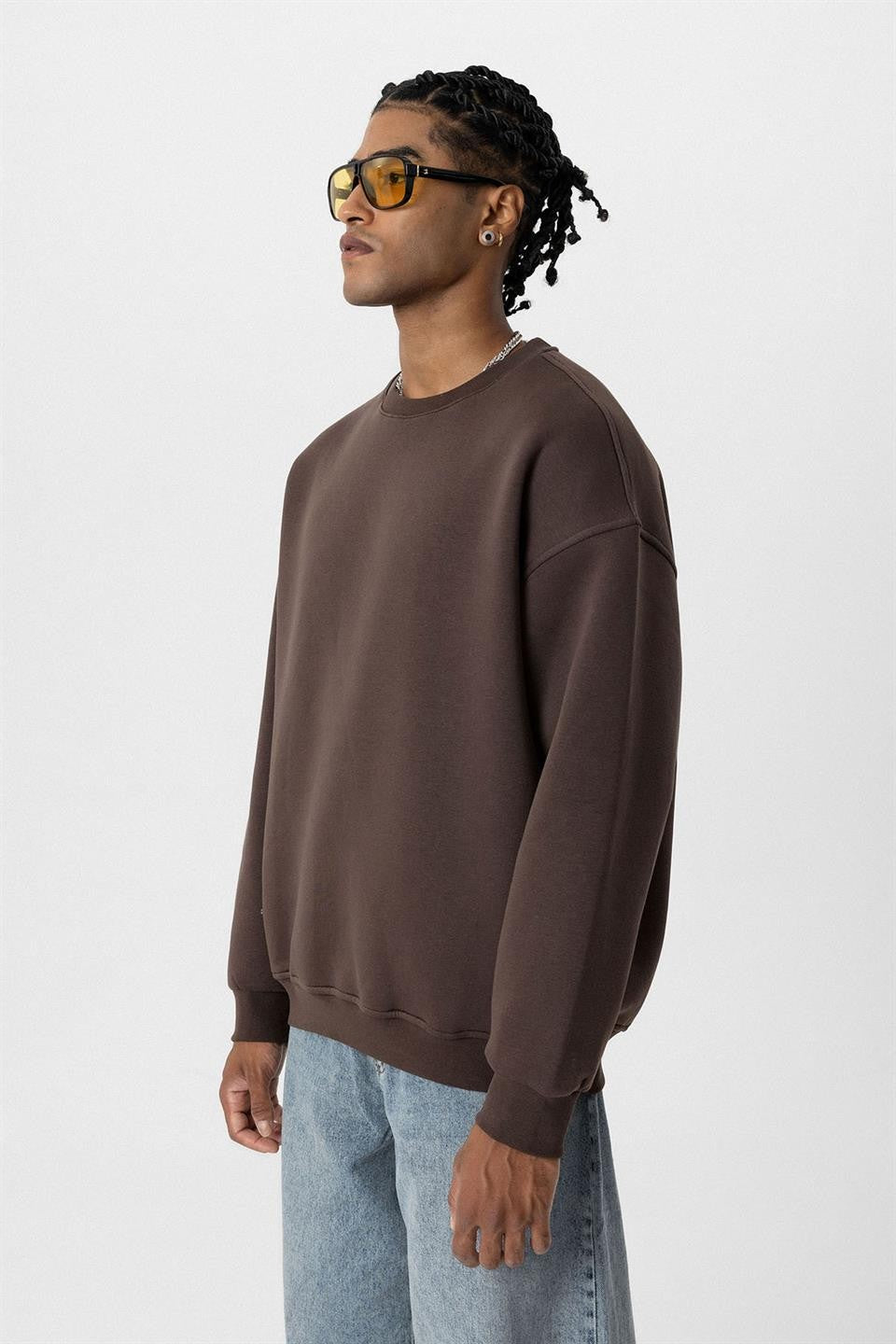Basıc Oversize Bisiklet Yaka Sweatshirt