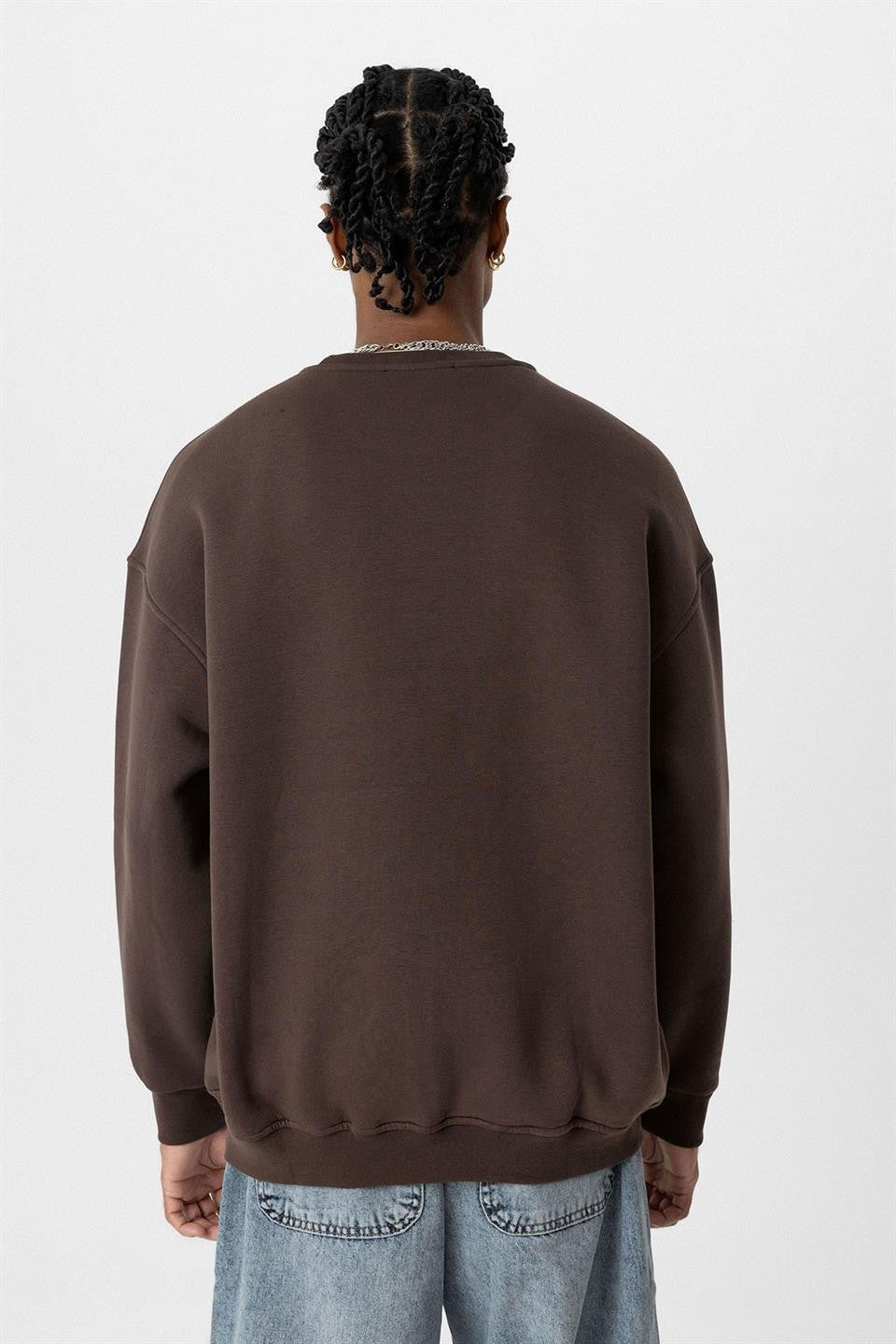 Basıc Oversize Bisiklet Yaka Sweatshirt