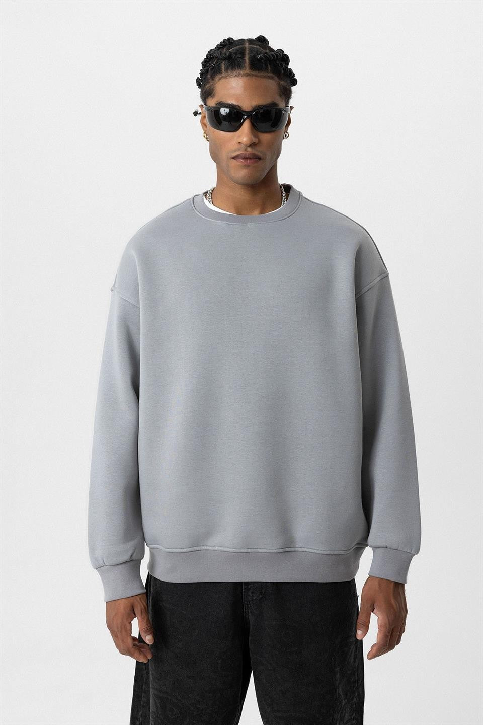 Basıc Oversize Bisiklet Yaka Sweatshirt