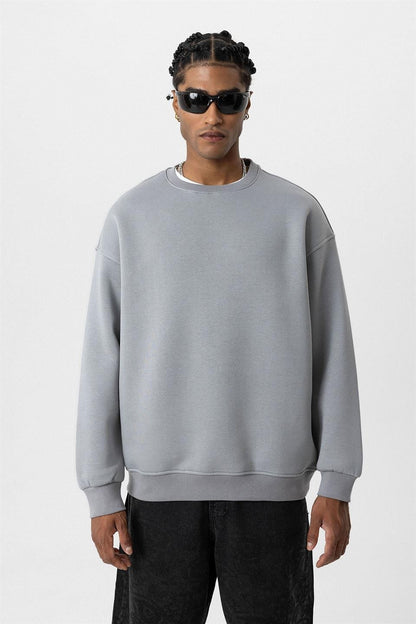 Basıc Oversize Bisiklet Yaka Sweatshirt