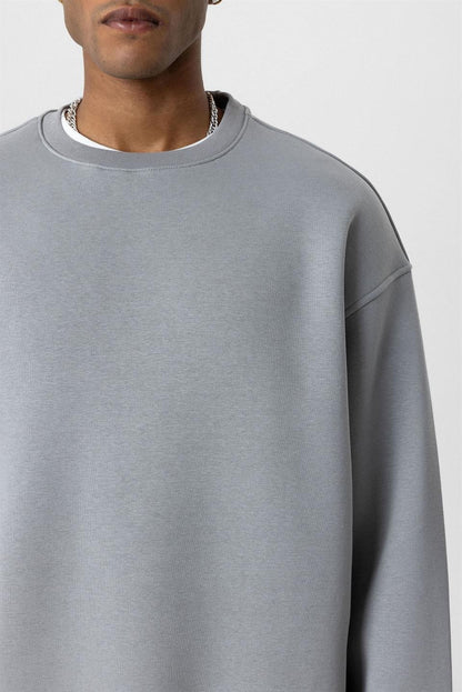 Basıc Oversize Bisiklet Yaka Sweatshirt