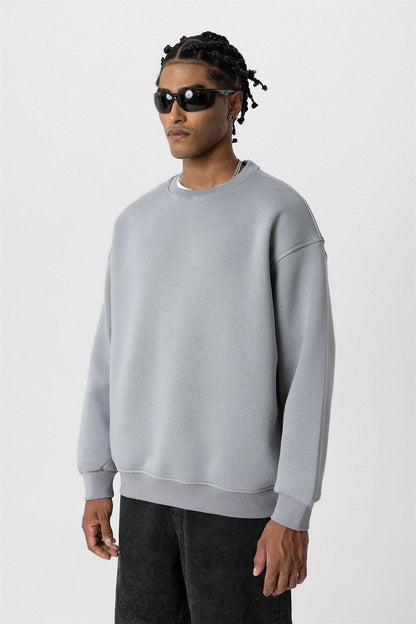 Basıc Oversize Bisiklet Yaka Sweatshirt