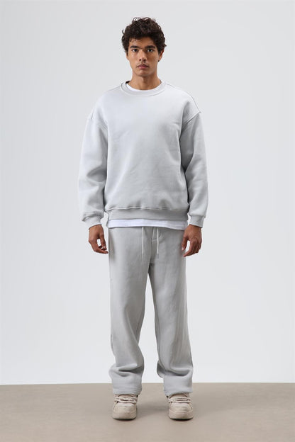 Basıc Oversize Bisiklet Yaka Sweatshirt