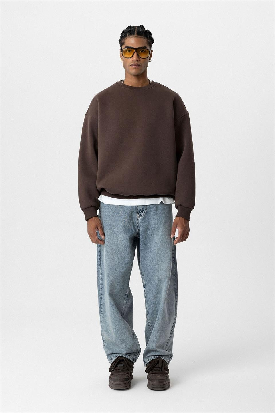 Basıc Oversize Bisiklet Yaka Sweatshirt