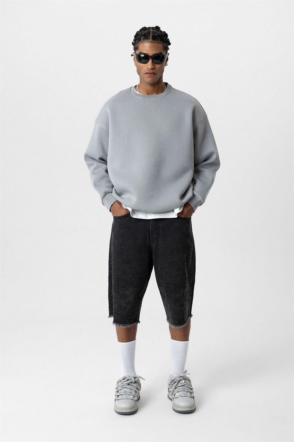 Basıc Oversize Bisiklet Yaka Sweatshirt