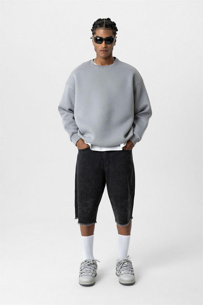 Basıc Oversize Bisiklet Yaka Sweatshirt