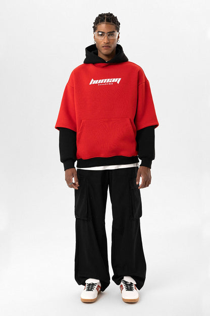 Baskılı Çift Kol Detaylı Oversize Sweatshirt