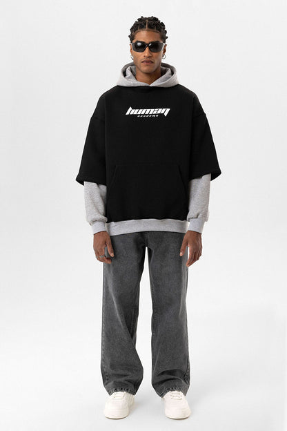 Baskılı Çift Kol Detaylı Oversize Sweatshirt