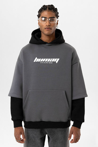 Baskılı Çift Kol Detaylı Oversize Sweatshirt