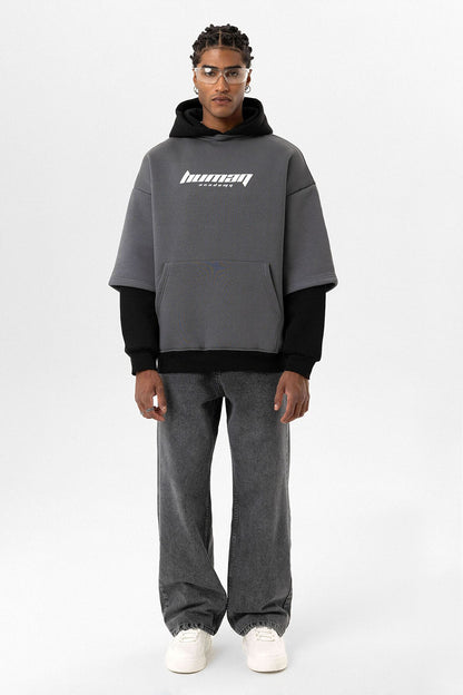 Baskılı Çift Kol Detaylı Oversize Sweatshirt
