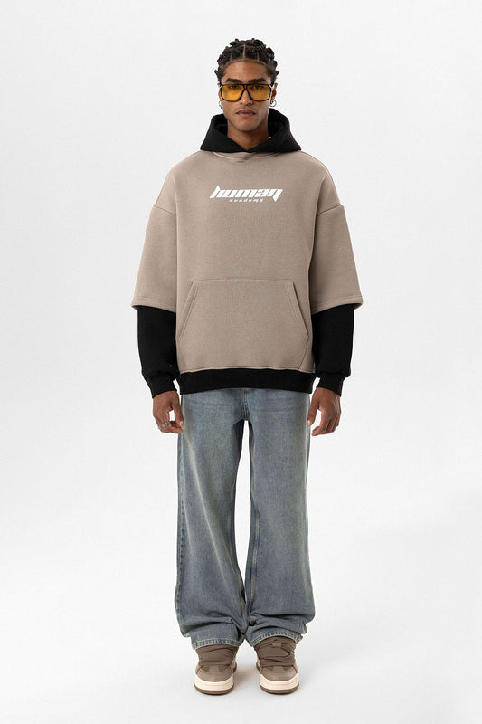 Baskılı Çift Kol Detaylı Oversize Sweatshirt