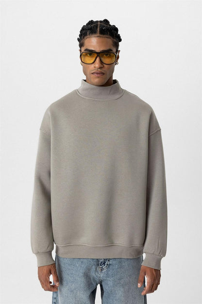 Basıc Oversize Balıkçı Yaka Sweatshirt
