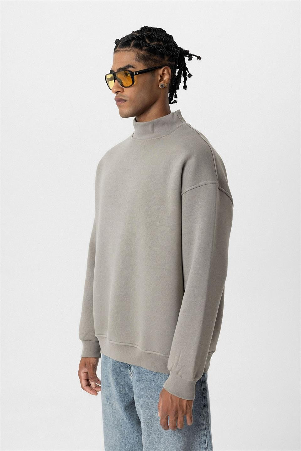 Basıc Oversize Balıkçı Yaka Sweatshirt