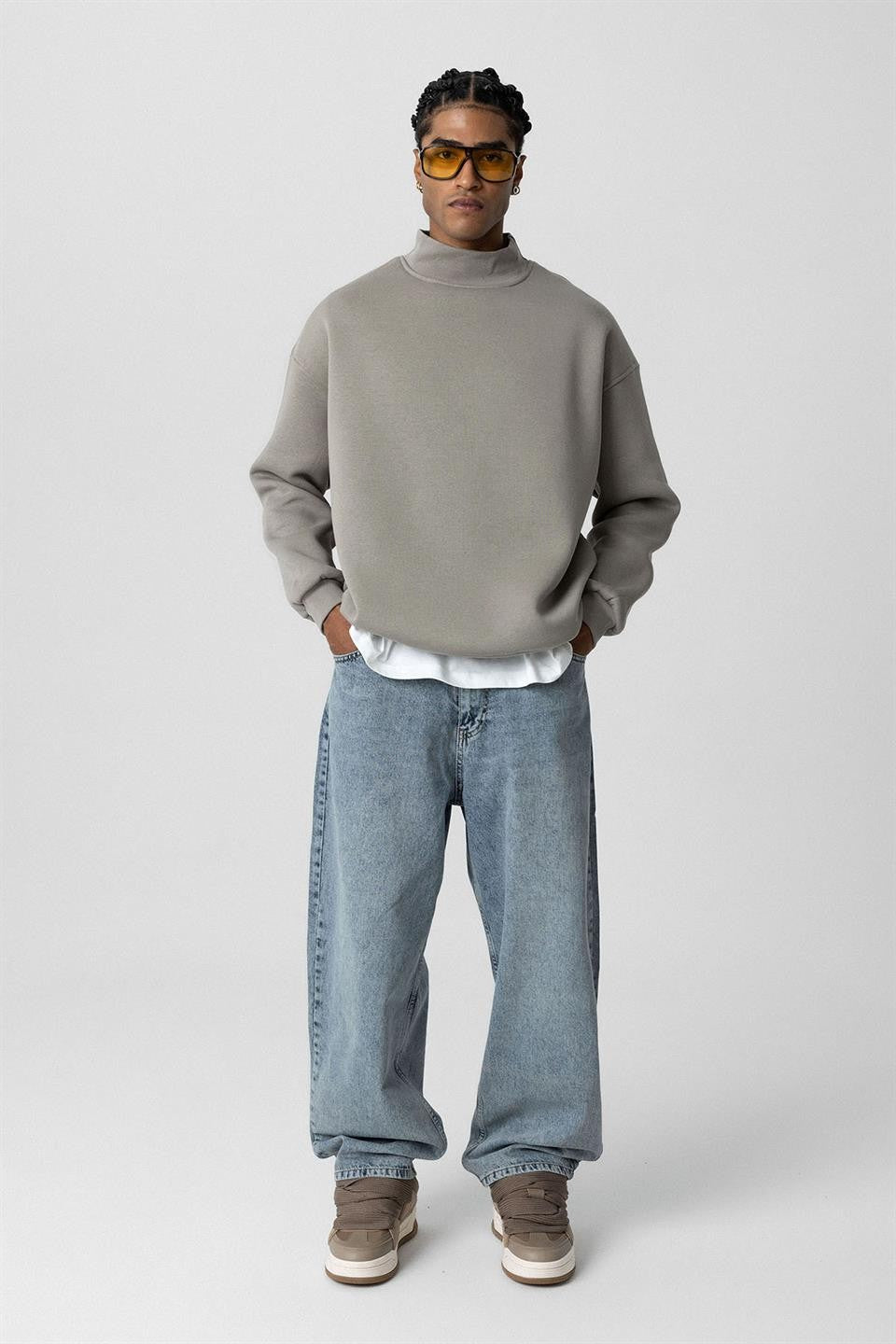 Basıc Oversize Balıkçı Yaka Sweatshirt