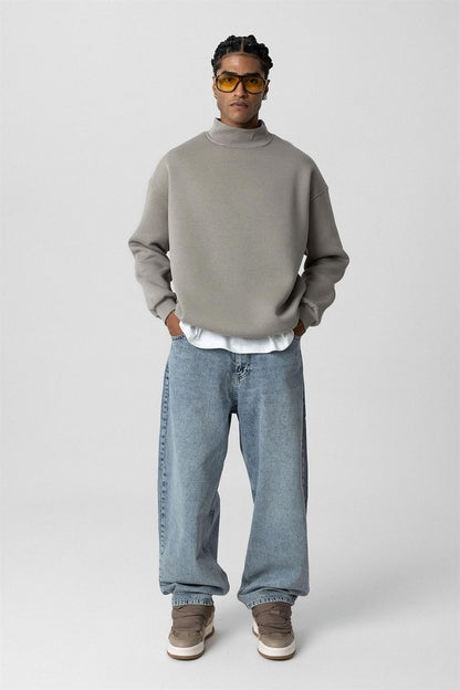 Basıc Oversize Balıkçı Yaka Sweatshirt